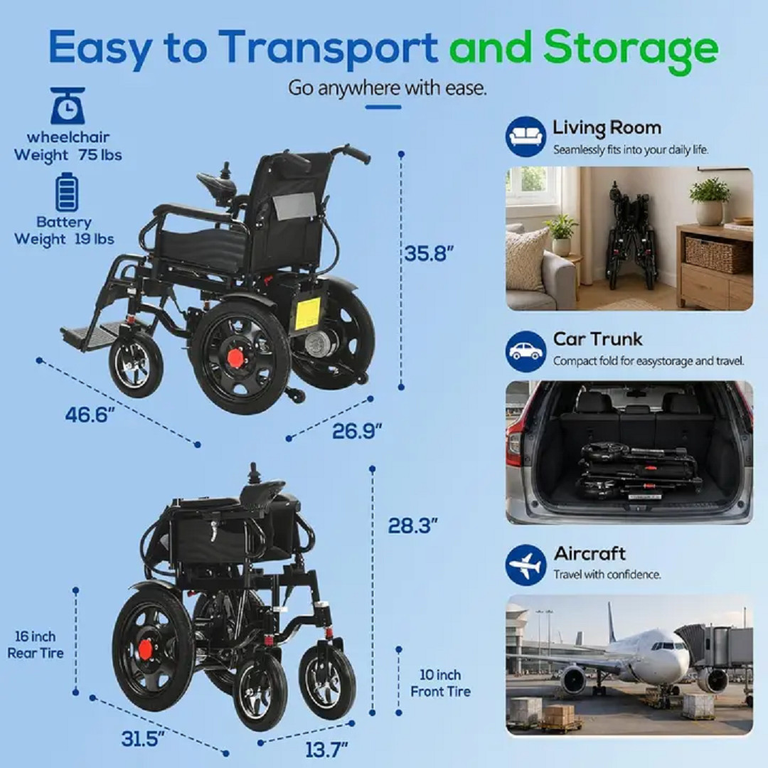 Lightweight Foldable Electric Wheelchair Heavy Duty Durable Power Wheel Chair