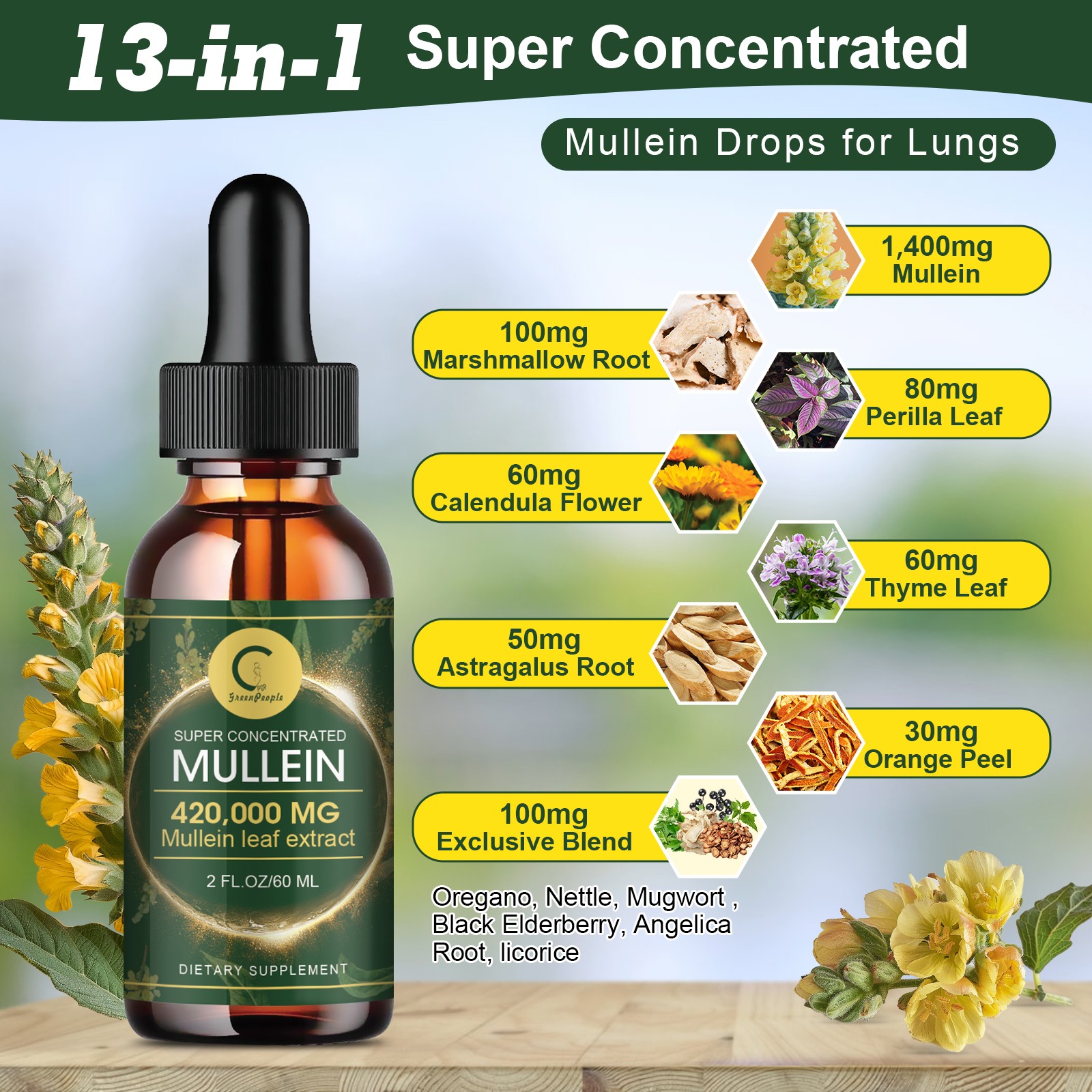4 PACK Mullein Drops for Lungs, Detox and Cleanse Mullein Extract Supplement