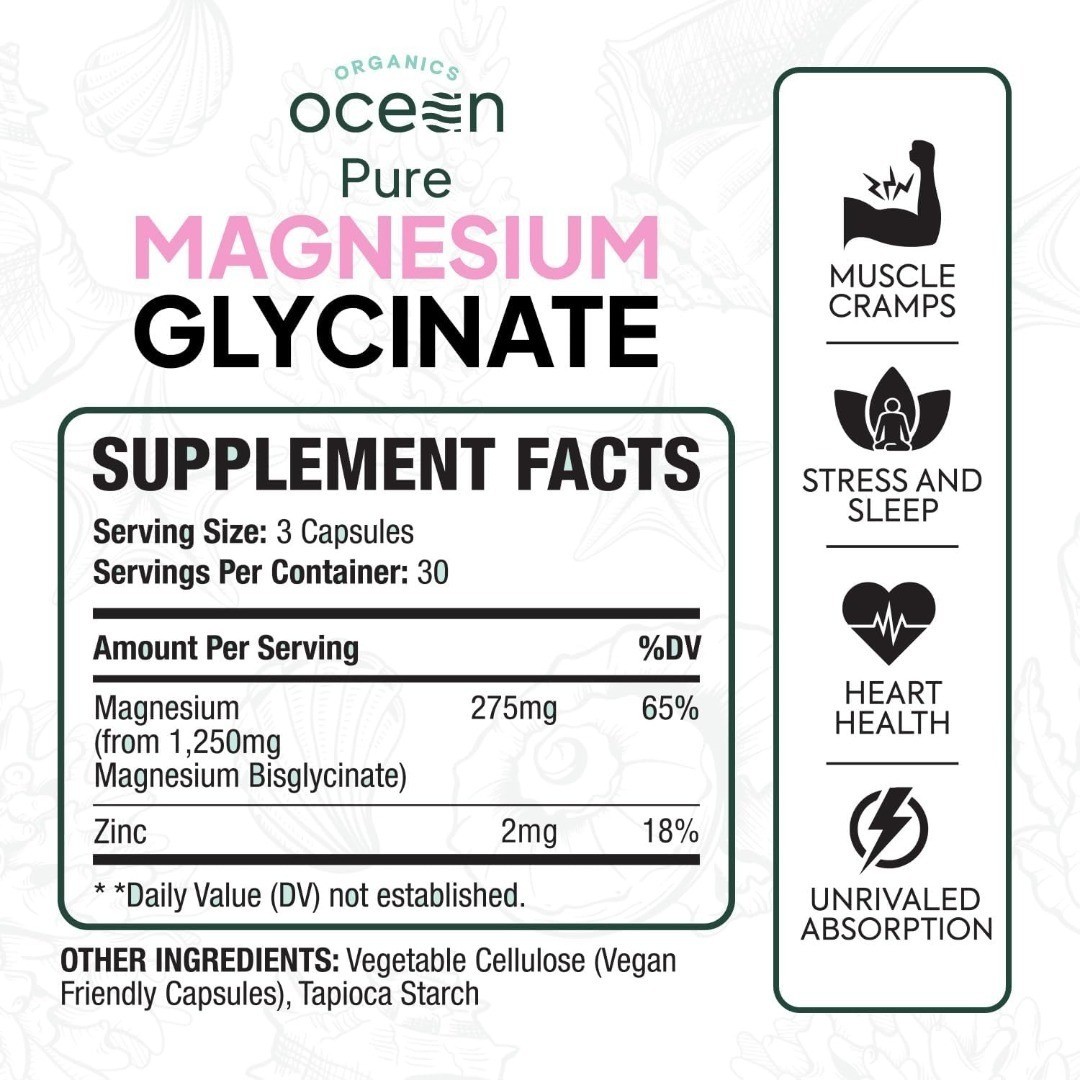 Organics Ocean Pure Magnesium Glycinate Strength Chelated- 90 CT sealed