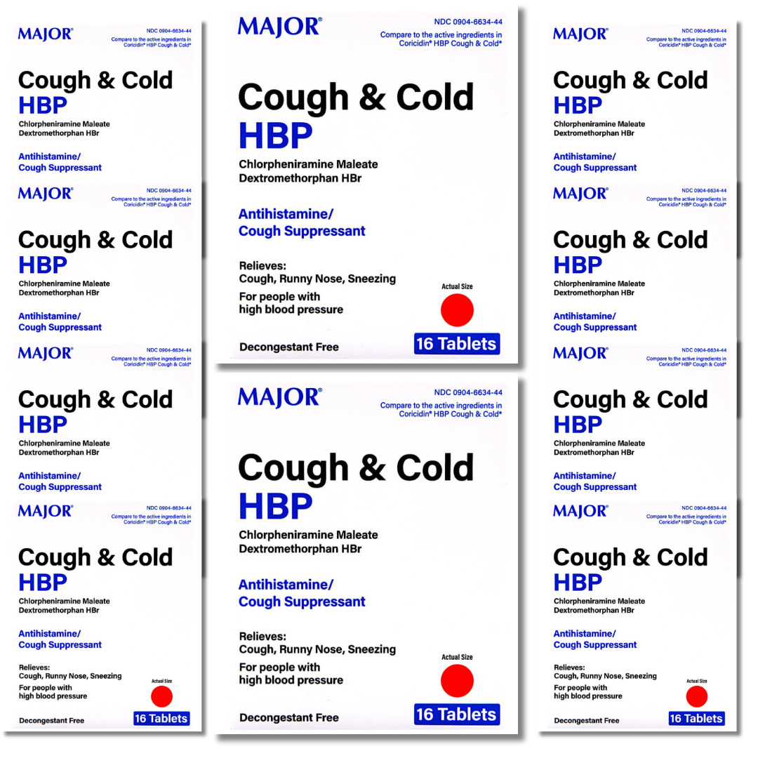 Major Cough & Cold HBP – 16 Tablets | Coricidin HBP (10-2025) – 10 Pack