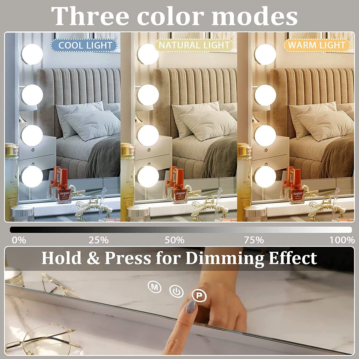 24″ Vanity Mirror with LED Lights Tabletop Makeup Mirror Magnify Hollywood Touch