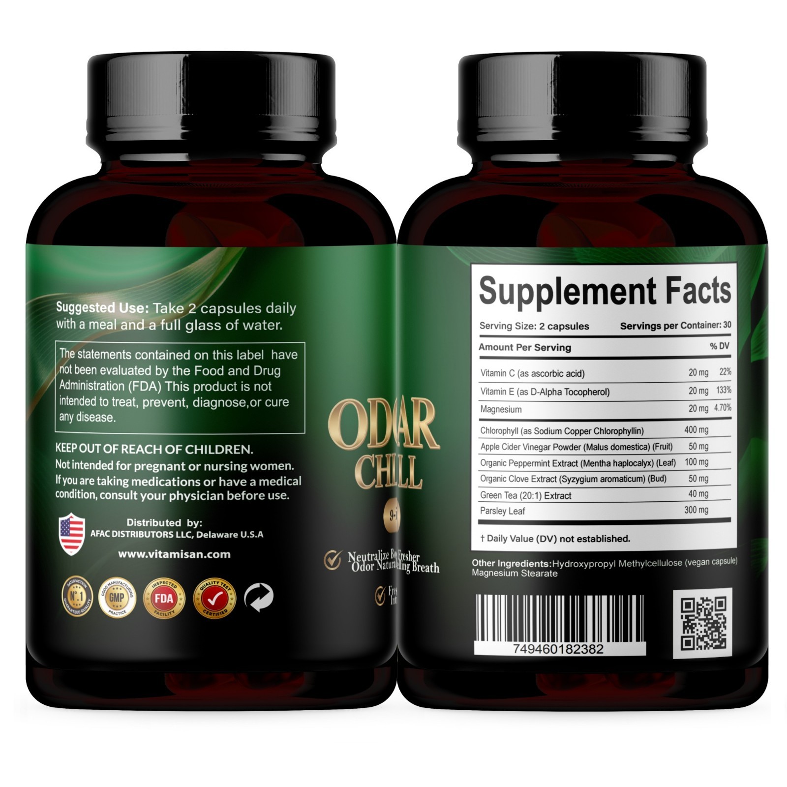 VITAMISAN OdorClear Chlorophyll Capsules – Internal Deodorant – 60 Caps