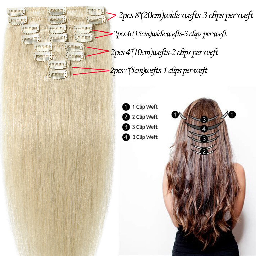 CLEARANCE Clip In 8 Pieces 18 Clips Full Head Russian Human Remy Hair Extensions