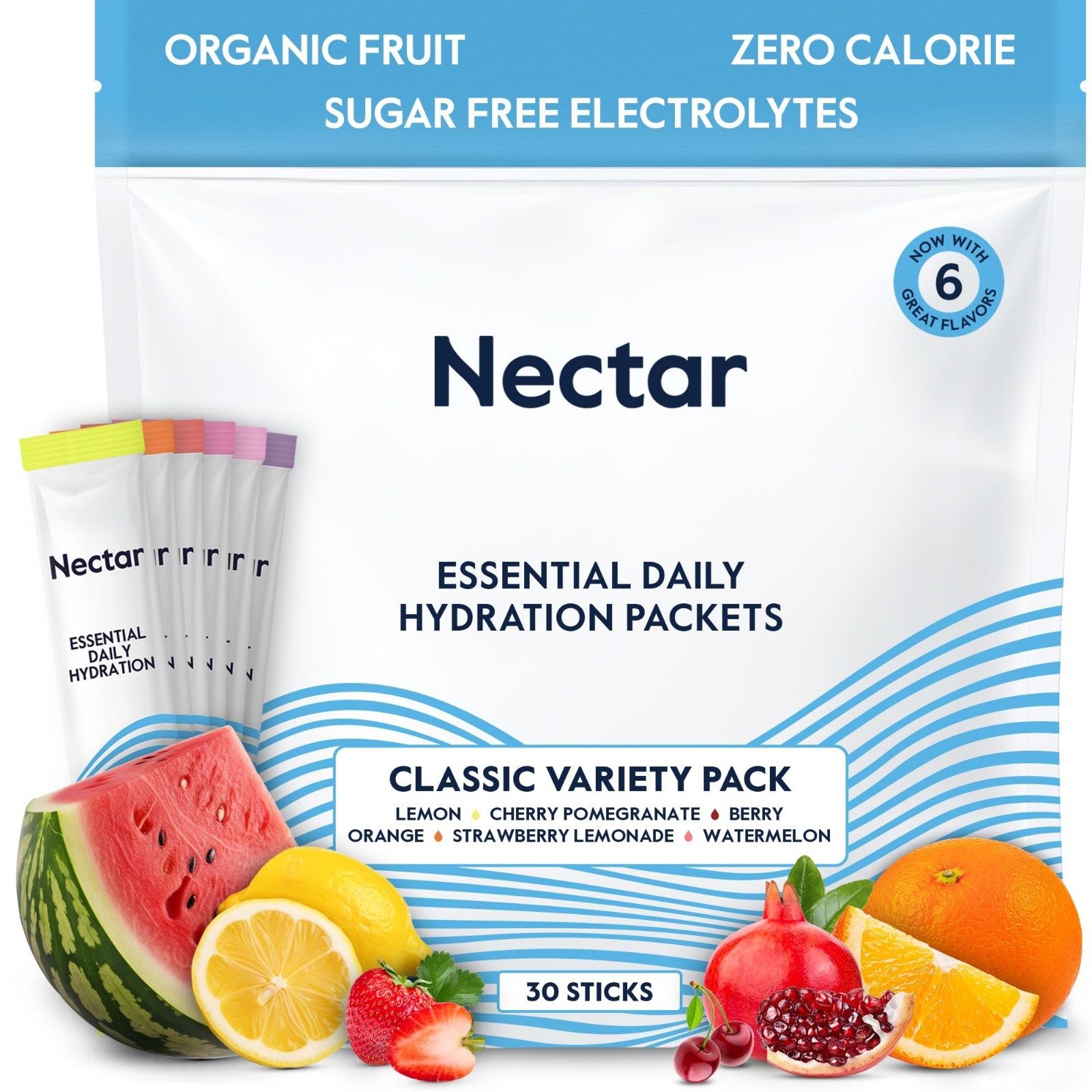 Electrolyte Hydration Packets – Sugar-Free, 0 Cal, Organic Fruit – 30 Pack for R