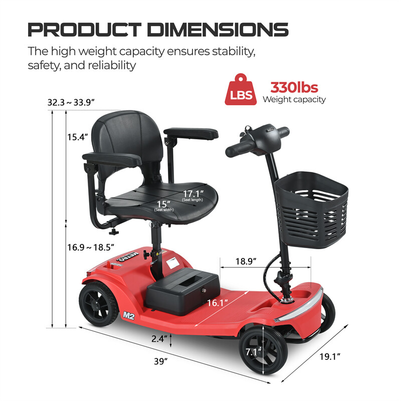 4 Wheels Foldable Mobility Scooter 20 Miles 330bs Capacity 5 MPH w/ LED Light