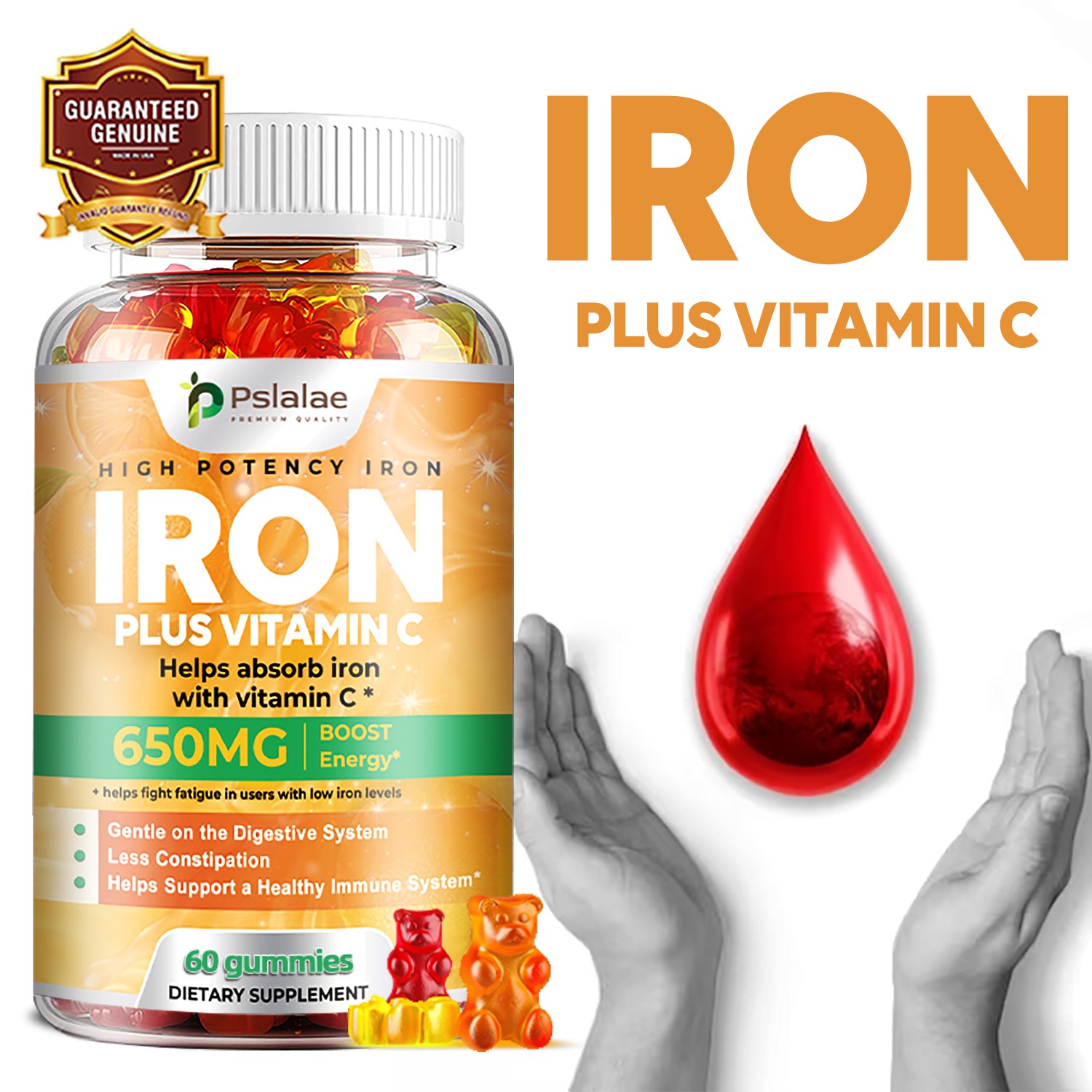 Iron 650mg – Vitamin C -Replenishes Energy,Relieves Fatigue,Reduces Constipation
