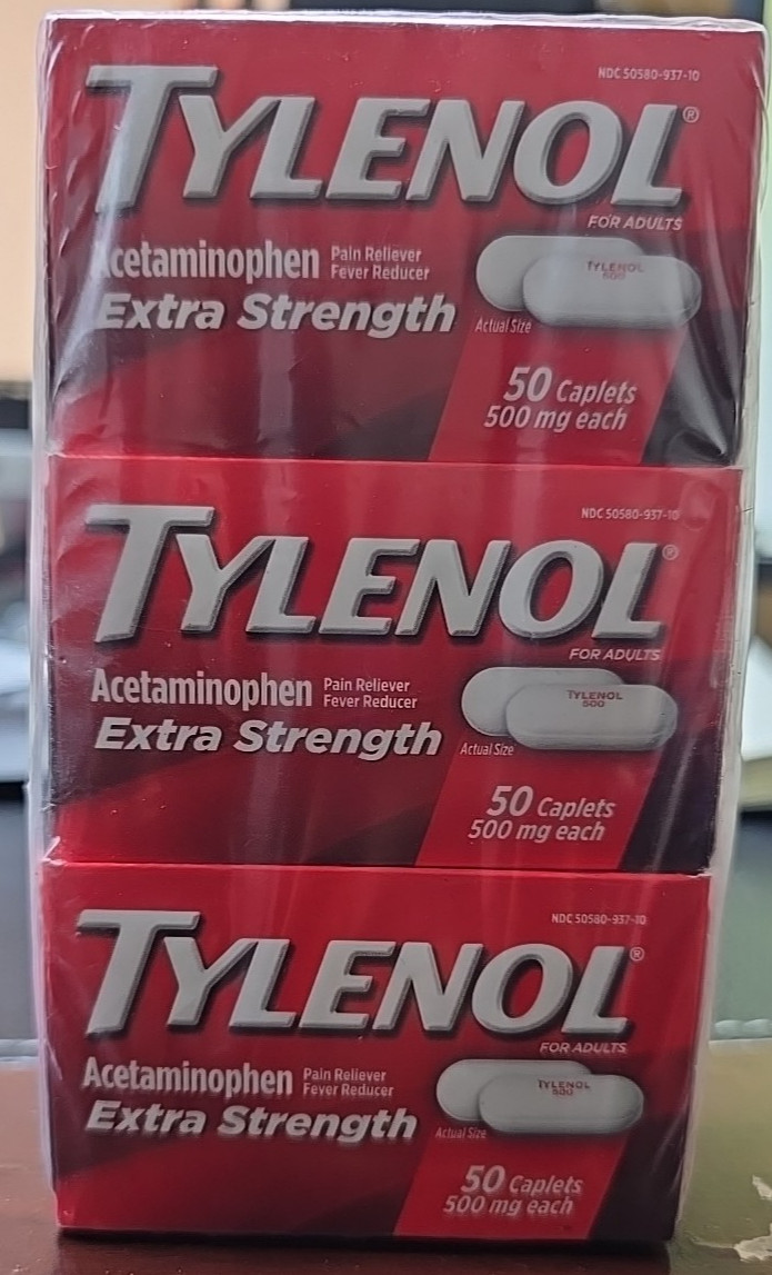 Tylenol Extra Strength 500 mg Acetaminophen 150 Caplets, EXP 07/26 (Pack of 3)