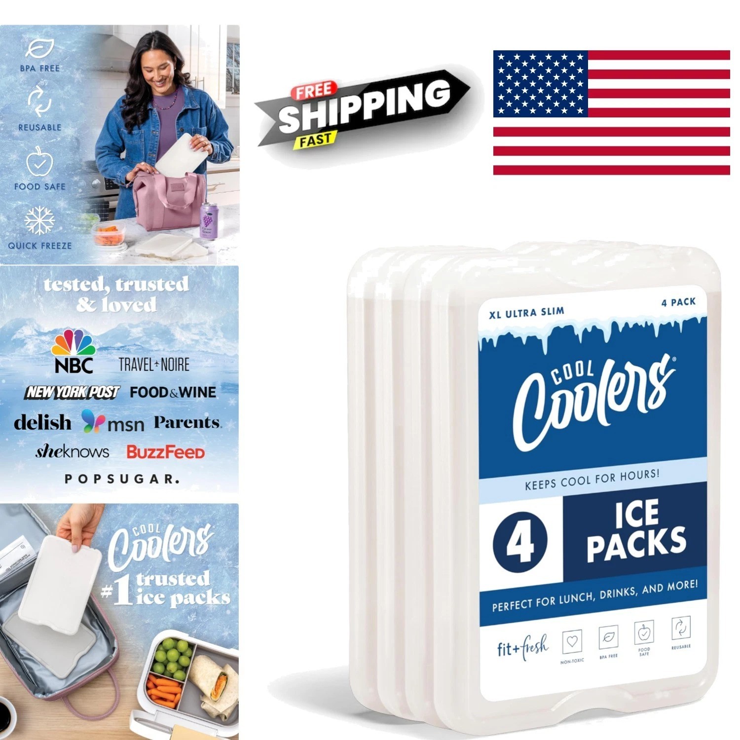Durable Ice Packs 4 Count Hand Wash Only Perfect for Coolers and Lunches