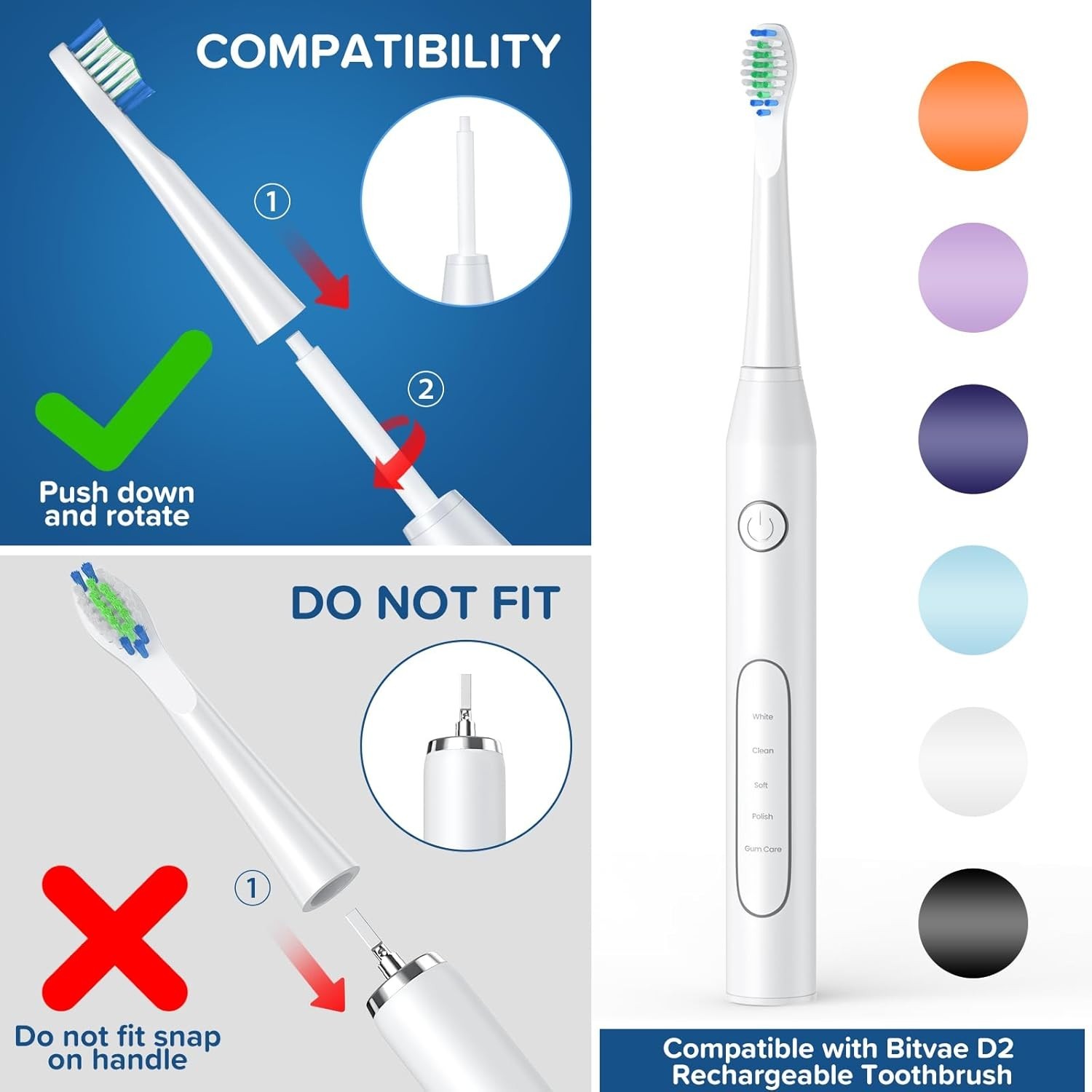 10 Pack Replacement Brush Heads Compatible with Bitvae D2 Electric Toothbrush