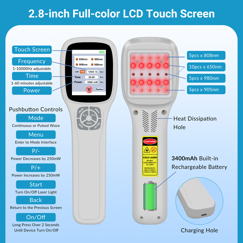 2.5W Class 3b Cold Laser Therapy Device 650nm 808nm 905nm 980nm for Arthritis