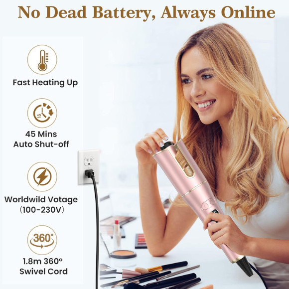 utomatic Hair Curler LCD 1″ Rotating Barrel 4 Heat Settings Dual Voltage Wand