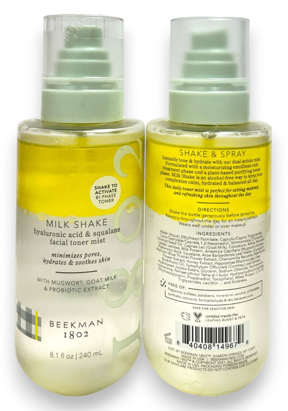 Beekman 1802 Milk Shake Facial Toner Mist (8.1fl.oz/240ml) Lot Of 2, As Seen