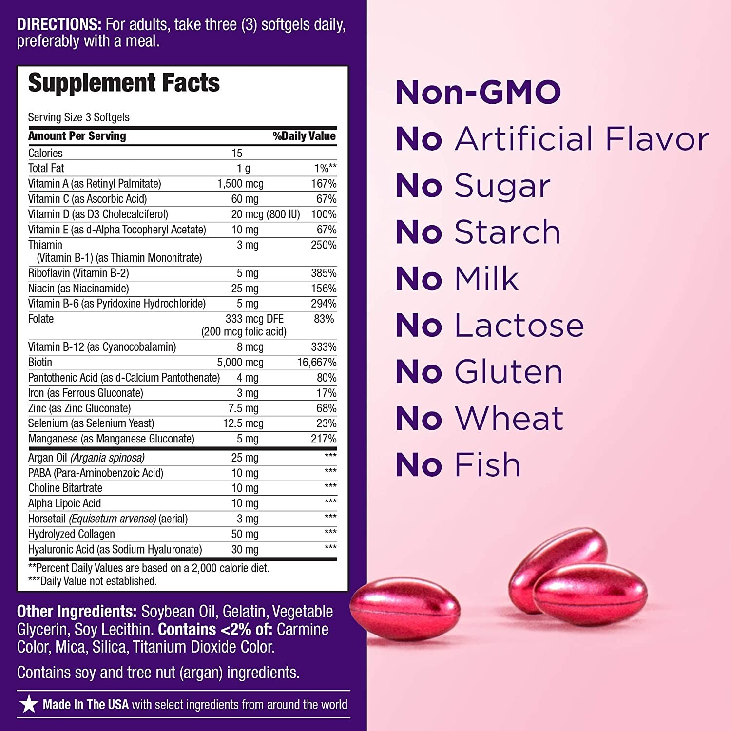 Hair, Skin & Nails Rapid Release 150 Softgels, with 2 x Biotin Argan & Collagen