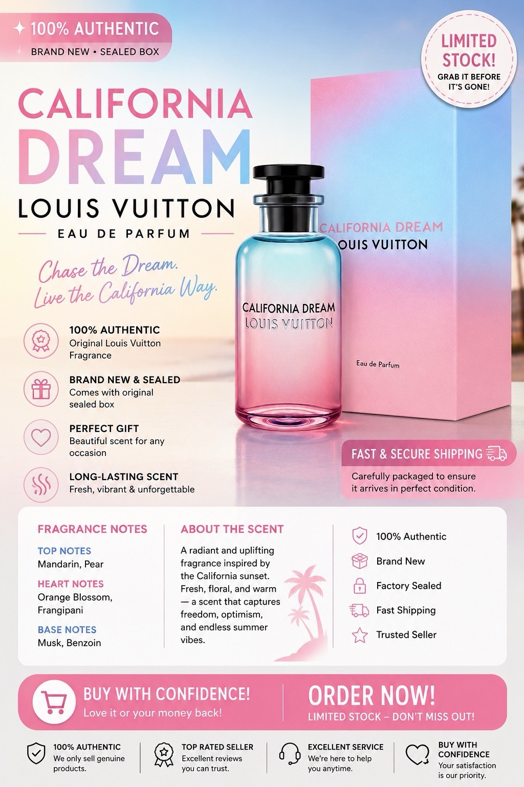 California Dream Louis Vuitton Cologne 3.4 fl oz 100 ML New Sealed Box Vintage