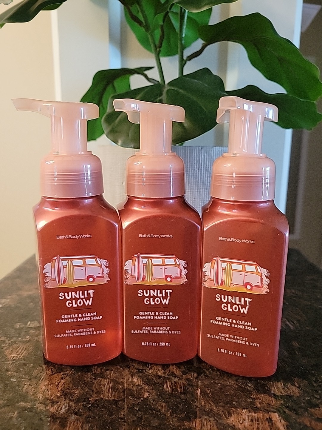 3( Three)” SUNLIT GLOW” Gentle & Clean Foaming Hand Soaps From Bath Body Works.