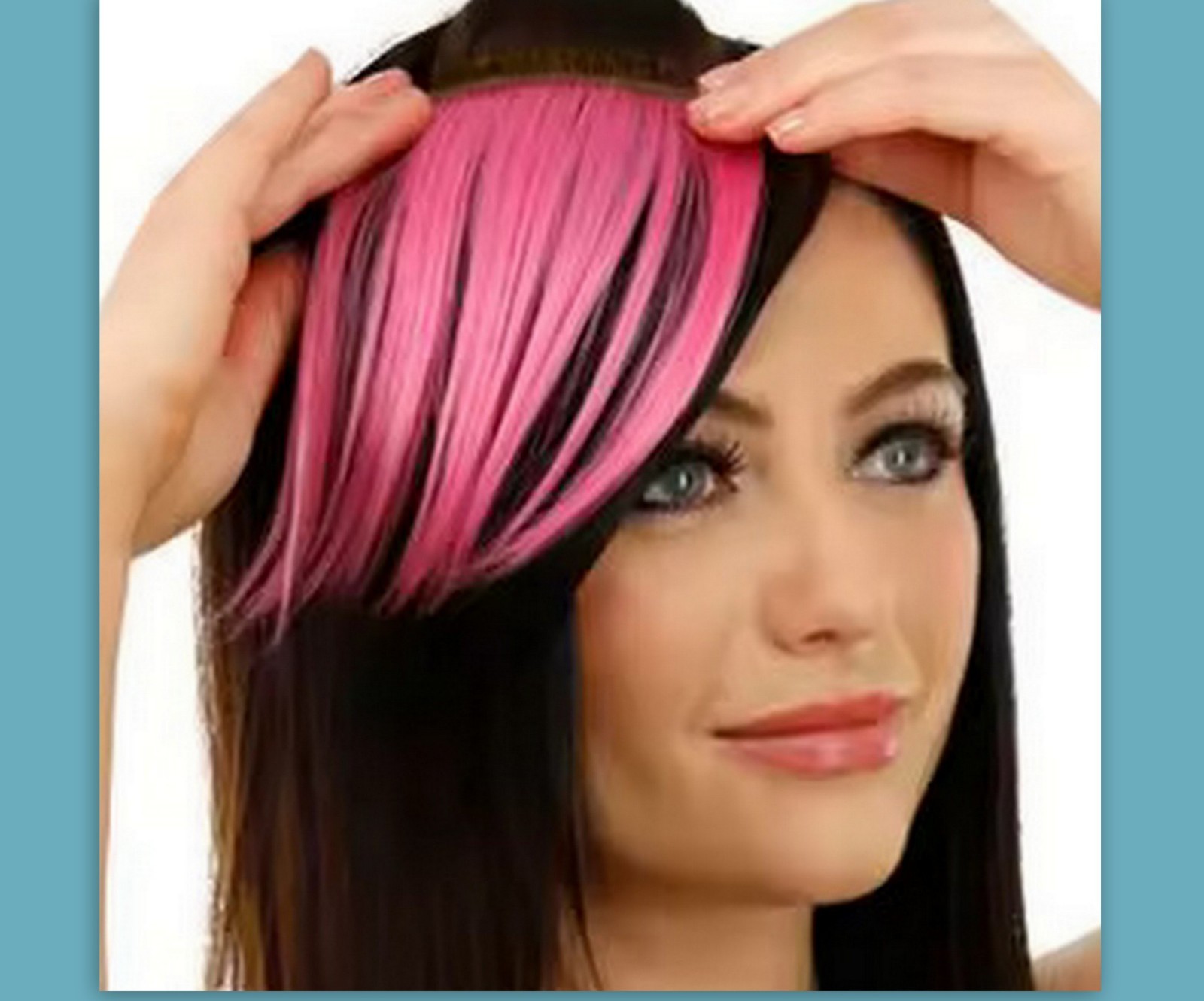 dyed Human Hair Bangs Clip in Emo Scene extensions Women rainbow weft costume