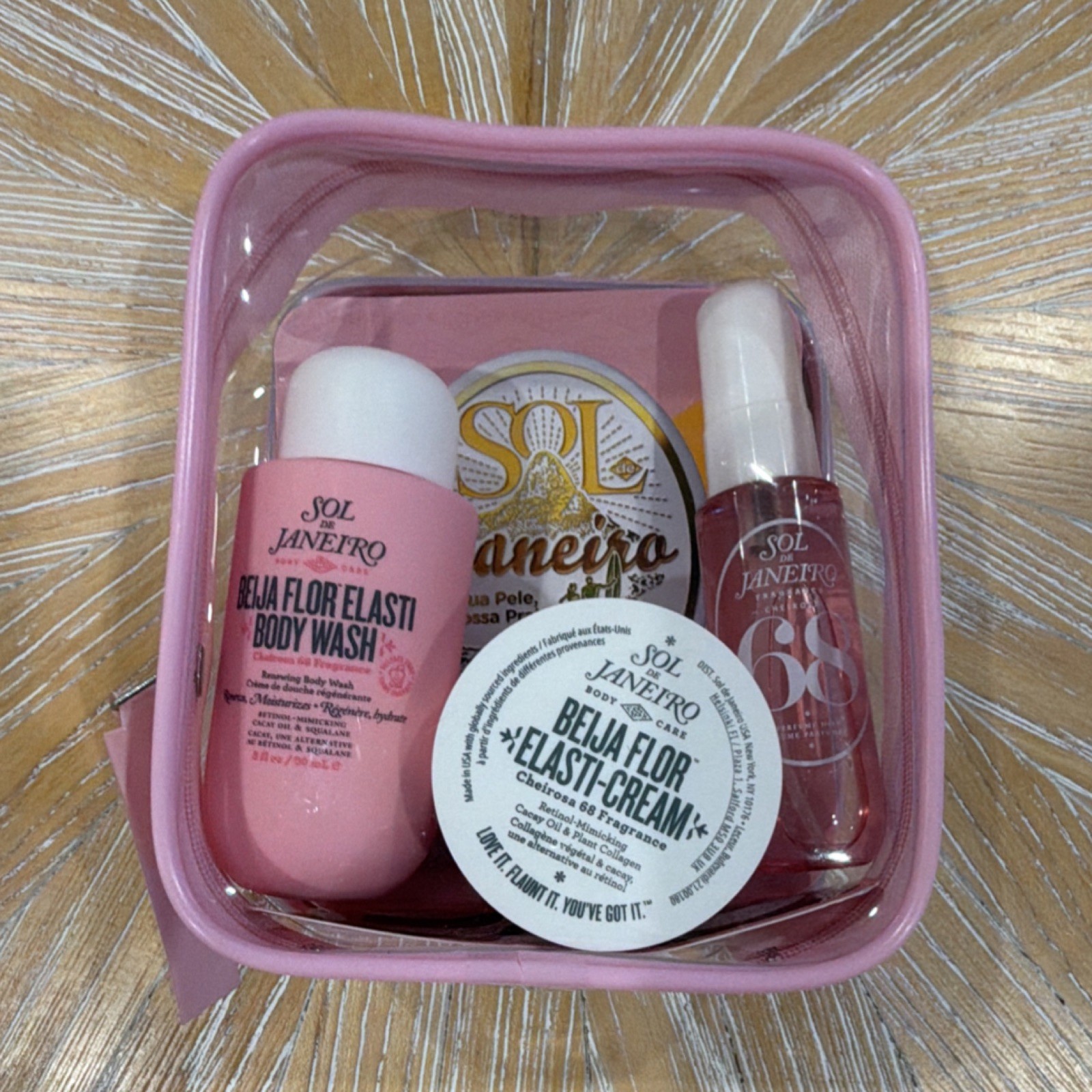 NIB Sol de Janeiro Beija Flor Jet Set Travel Size Body Wash, Cream & Mist w/ Bag