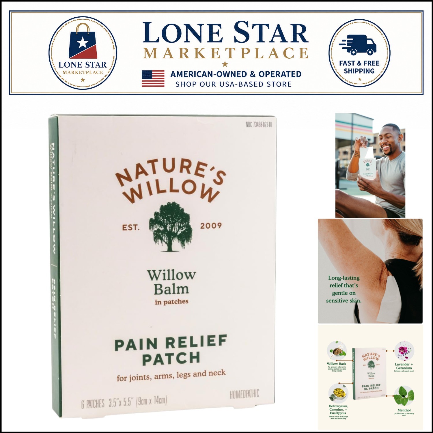 Unscented Fast-Acting Pain Relief Patches – 6 Easy Application Large Patches