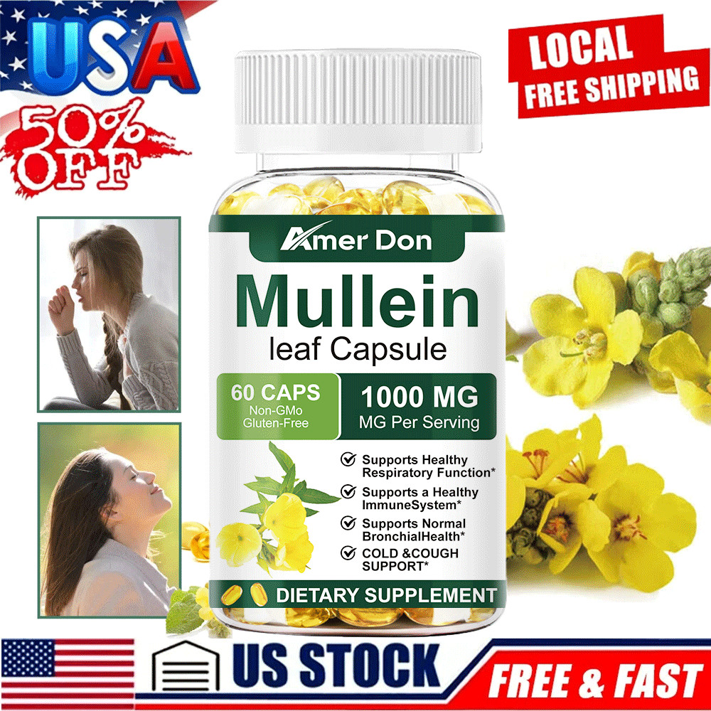 Mullein Leaf Capsules 1000mg – Support Lung Cleanse Respiratory Health Vegan