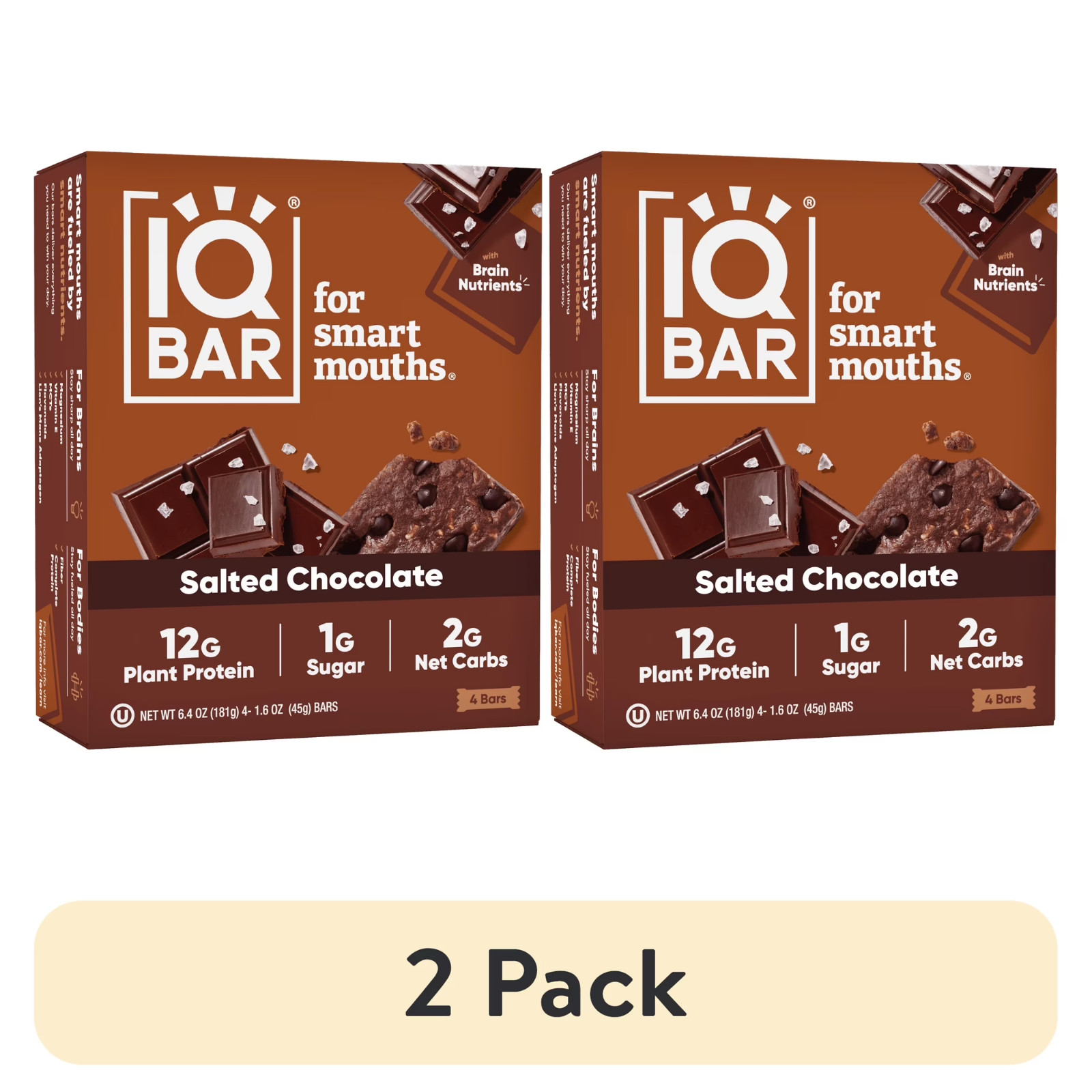 IQBAR Salted Chocolate Protein Bars, Vegan Energy Bars, 4 Count Box (2 pack)