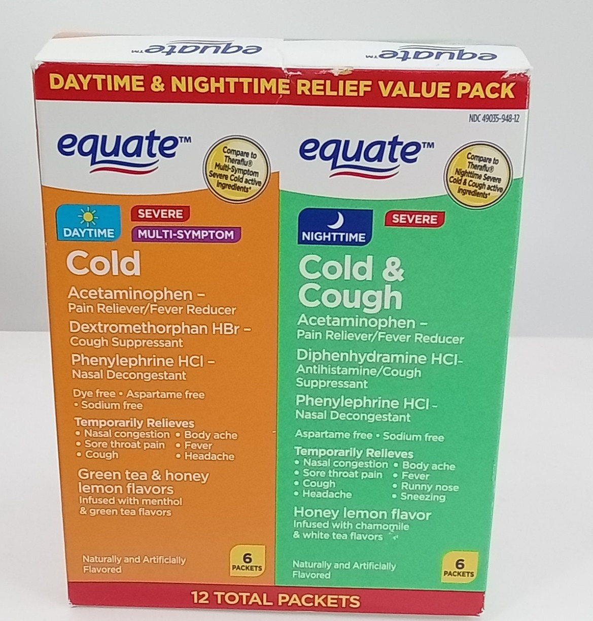 Equate 6 Daytime Cold & 6 Nighttime Cold & Cough Multi-Symptom Severe
