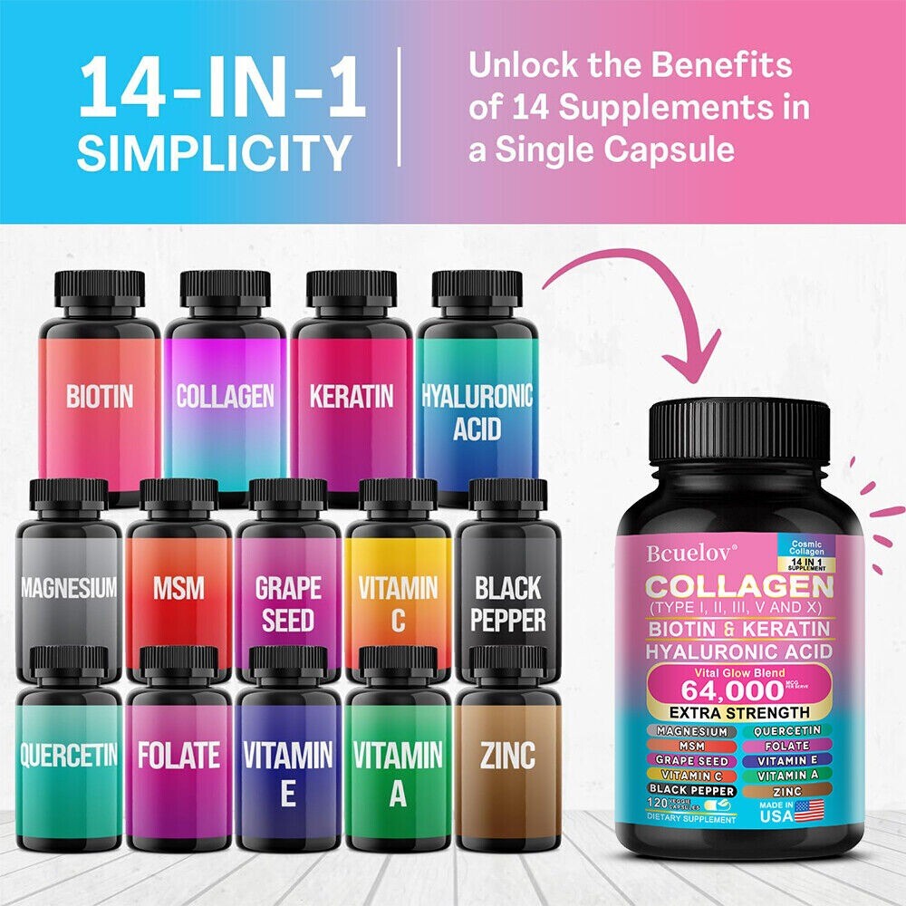 Biotin Keratin Supplement Collagen That Helps Hair Skin Nails Grow 120 Pills US