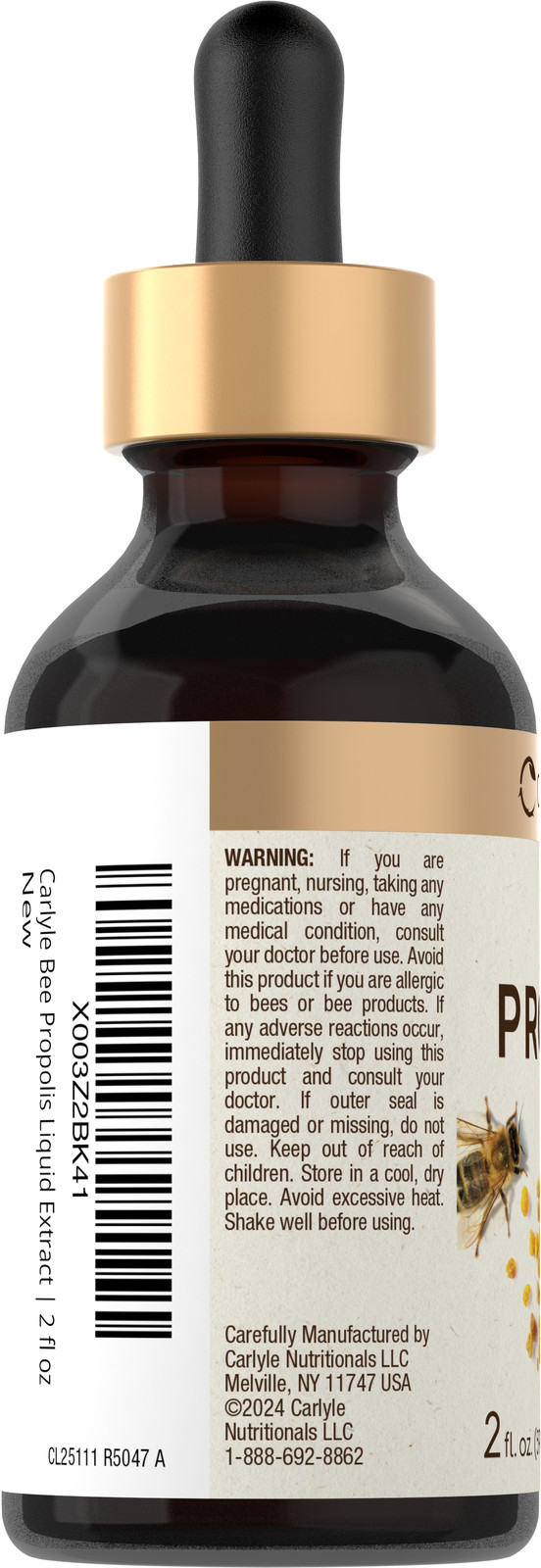 Bee Propolis Liquid Drops | 2 Fl Oz Tincture | Non-GMO, Gluten Free | by Carlyle