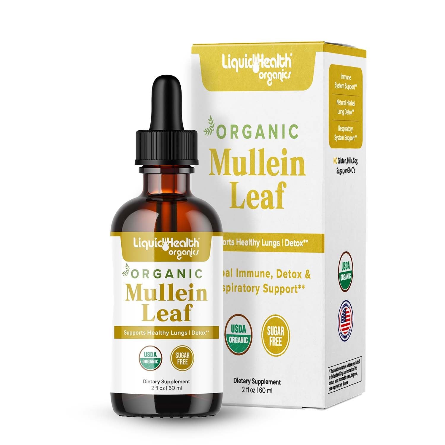 LIQUIDHEALTH USDA Organic Mullein Leaf Extract Drops for Lungs – Herbal Clean…