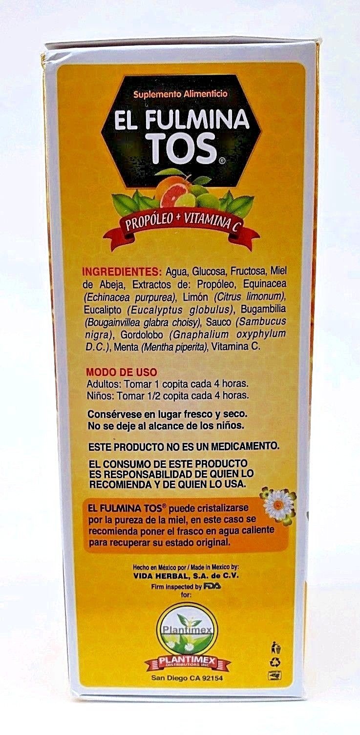 JARABE PARA LA TOS FULMINA TOS COUGH SYRUP 240 ML. EACH PROPOLEO EQUINACEA LEMON