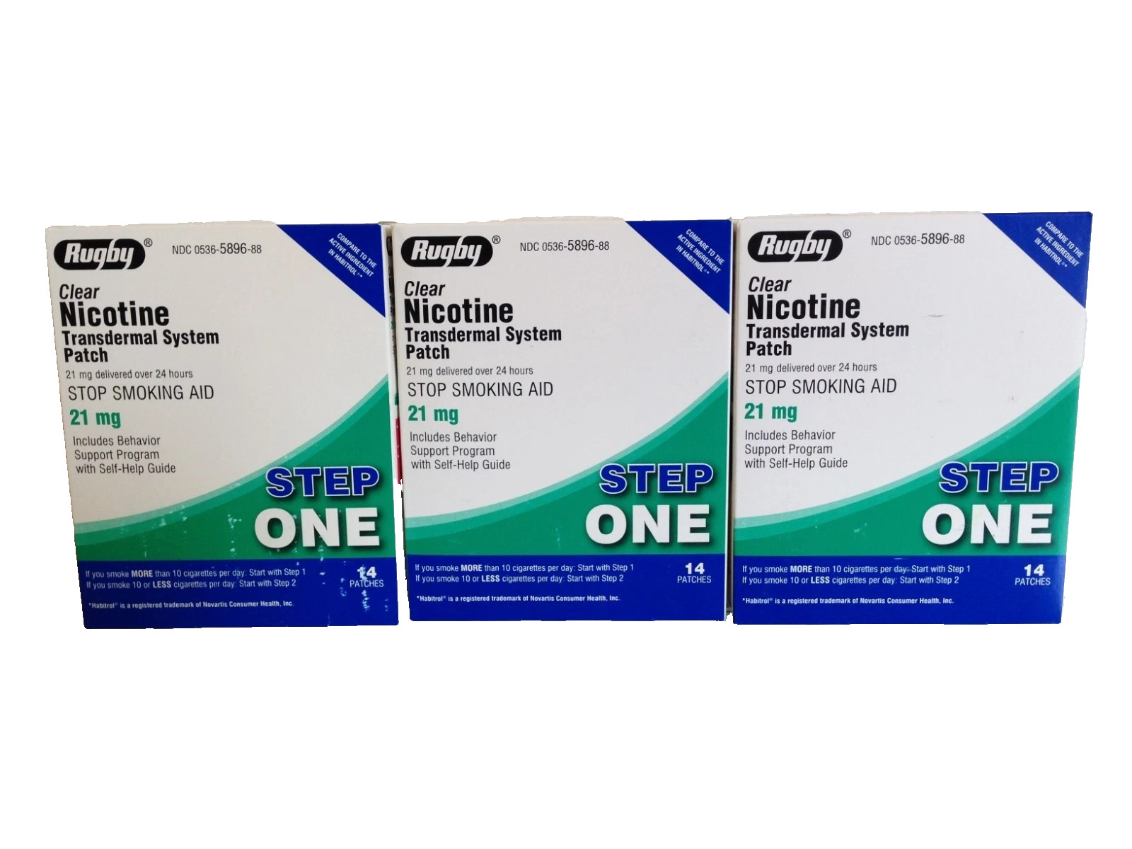 Rugby Nicotine Patches Step 1 (21mg), 14 Clear Transdermal Stop Smoking – 3 Pack