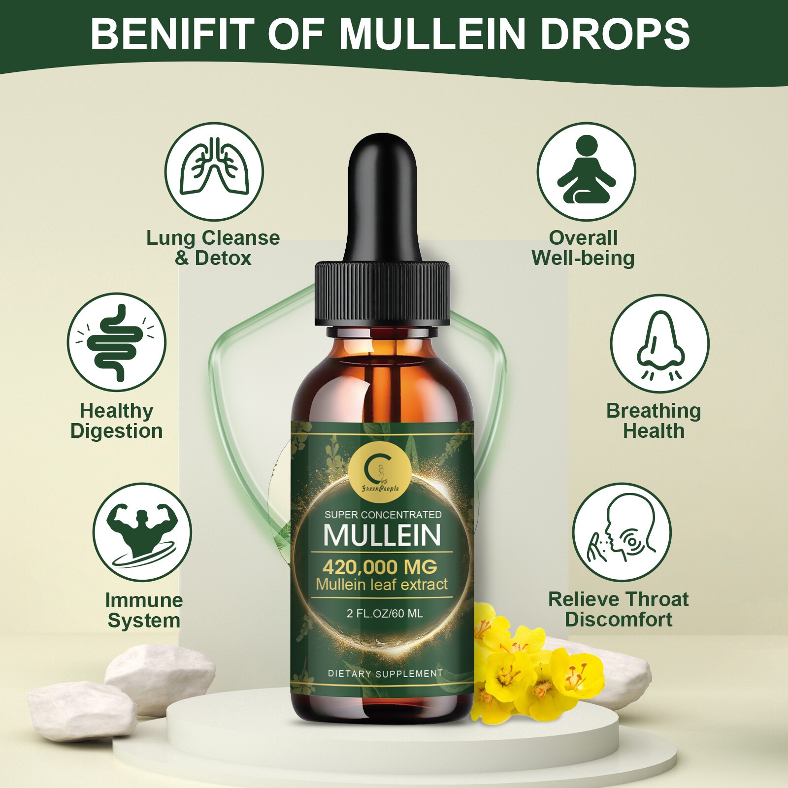 Mullein Drops for Lungs, Detox and Cleanse Mullein Extract Supplement 60ml