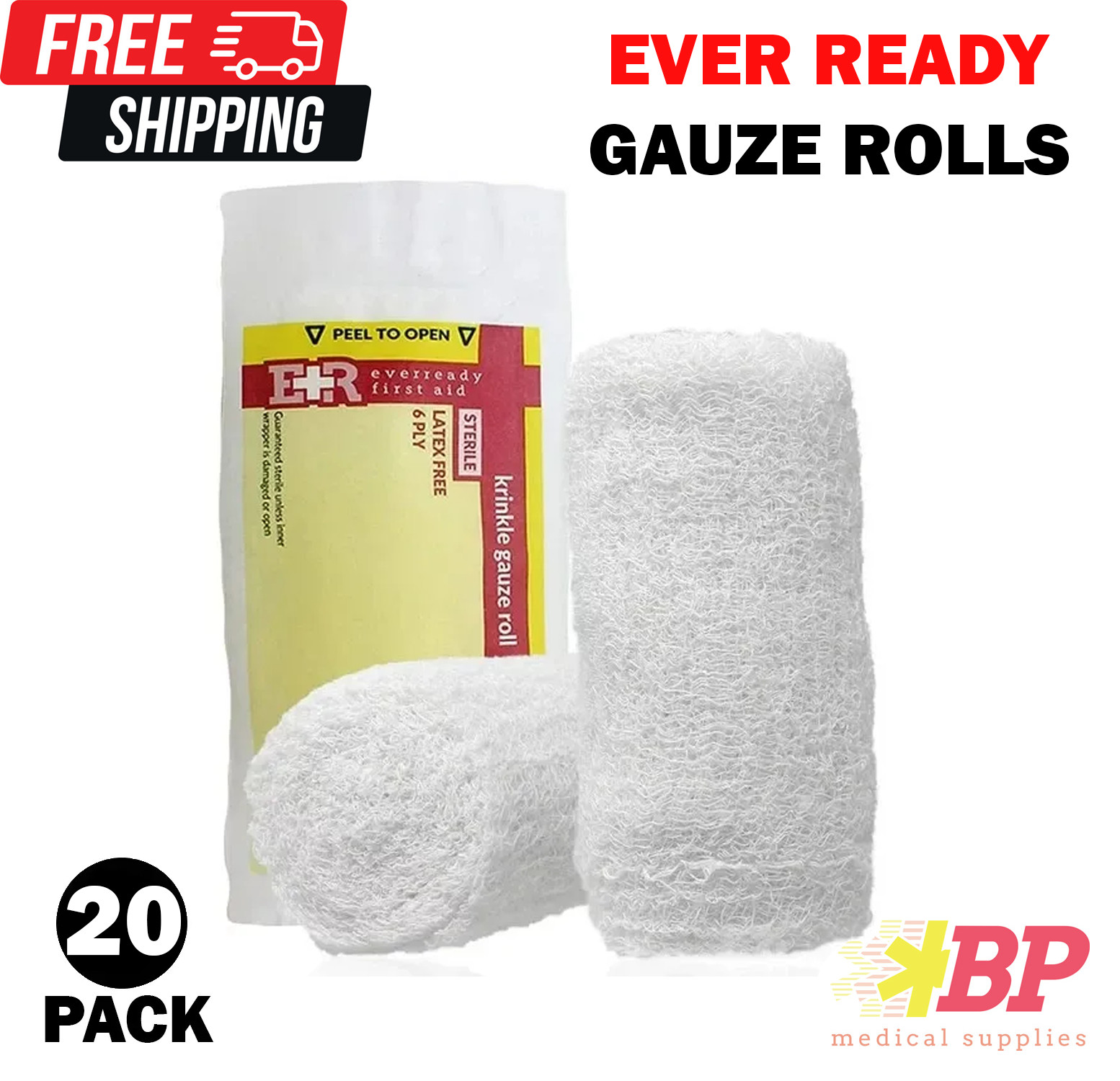 Ever Ready First Aid Sterile Krinkle Kerlix Type 4.5″ x 4.1Yds Bandage – 20 Pack