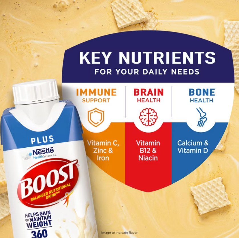 BOOST Plus Nutritional Drink Protein Shakes, Very Vanilla, 8 fl oz, 24 Pack