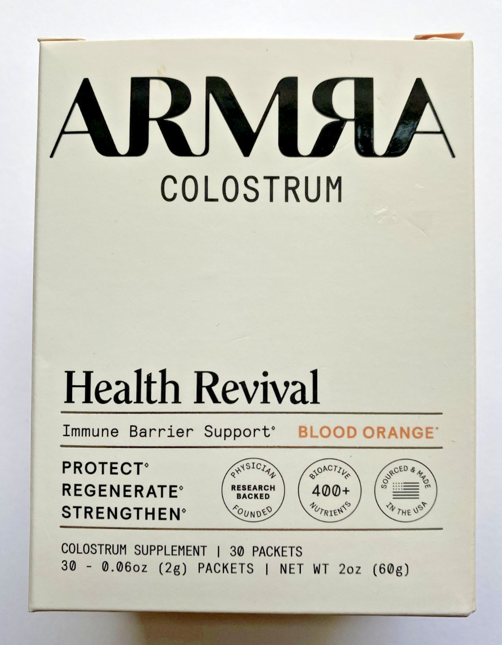 ARMRA Bovine Colostrum Superfood Grass-Fed Immune Fitness Brain Blood Orange 30