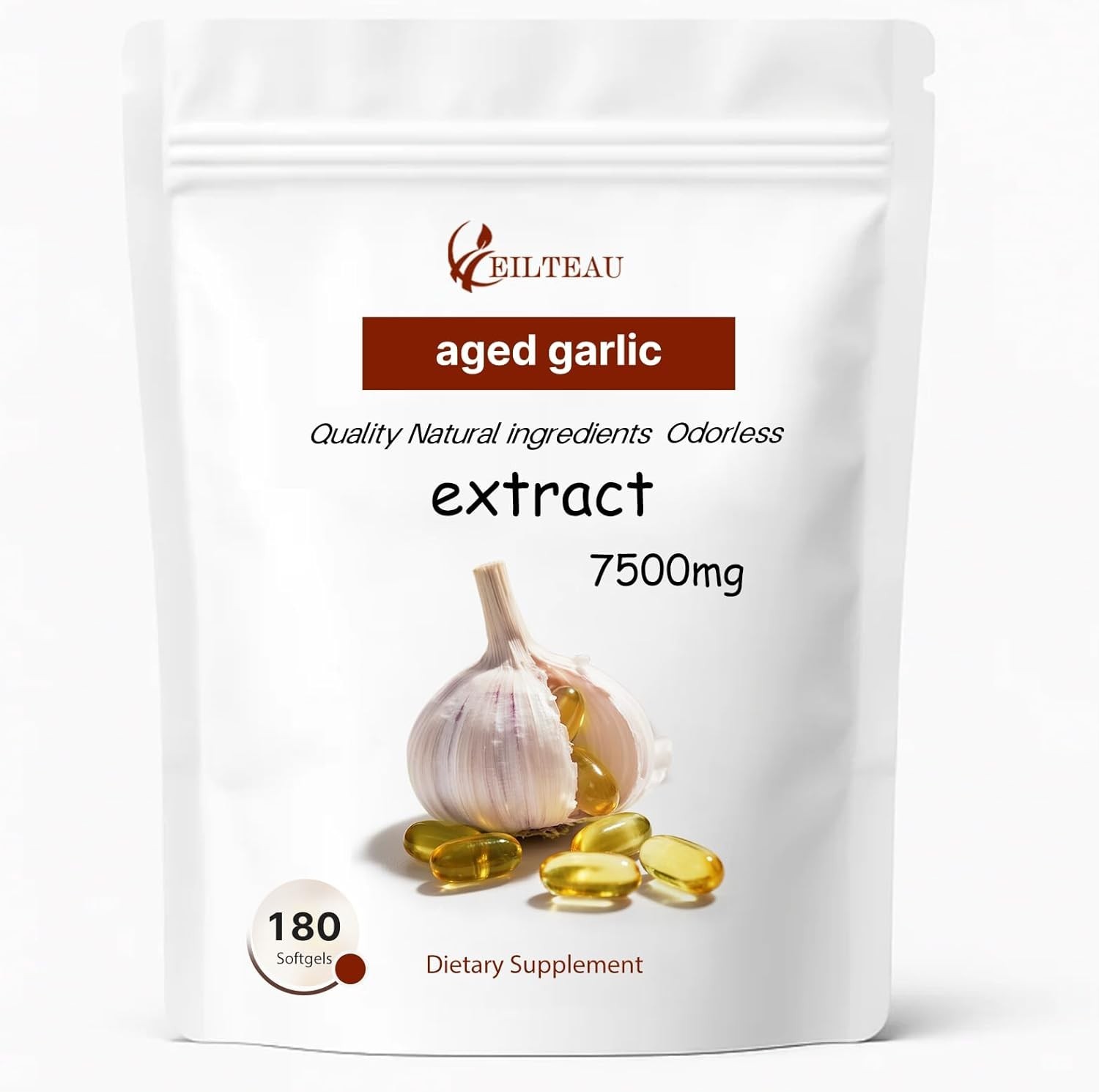 Odorless Garlic 7500mg Per Servings, 300 Softgels | 2 Years Aged Garlic Extra…