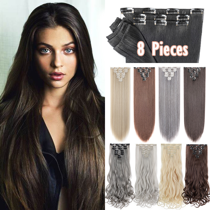 Thick Full Head Clip in 8 Pieces 18 Clips Hair Extensions As Human Long Straight