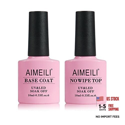 Gel Nail Polish No Wipe Top and Base Coat Set, Shine Finish and Long Lasting,