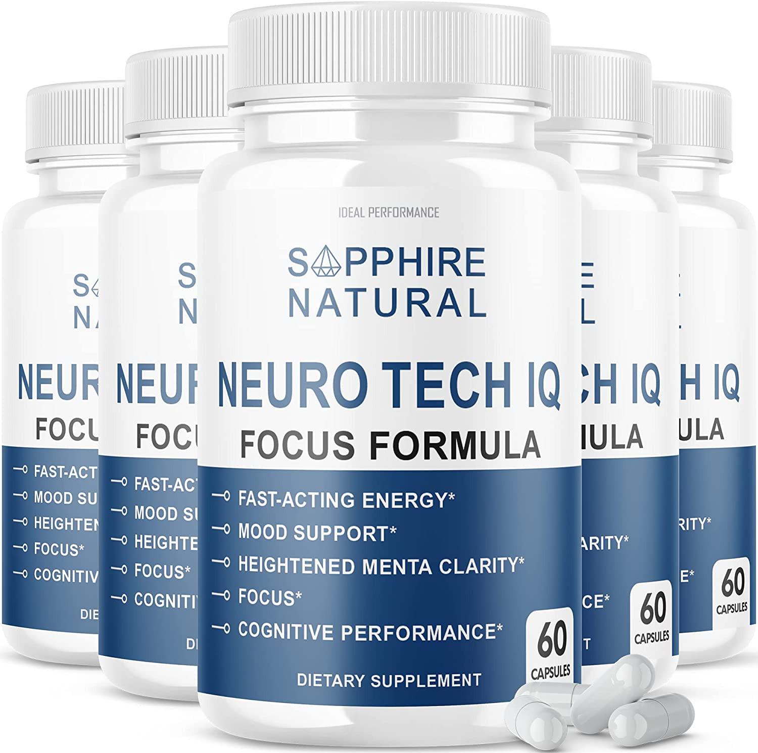 (5 Pack) Neuro Tech IQ Brain Supplement Neurotech Iq Focus Formula Pills (300 Ca