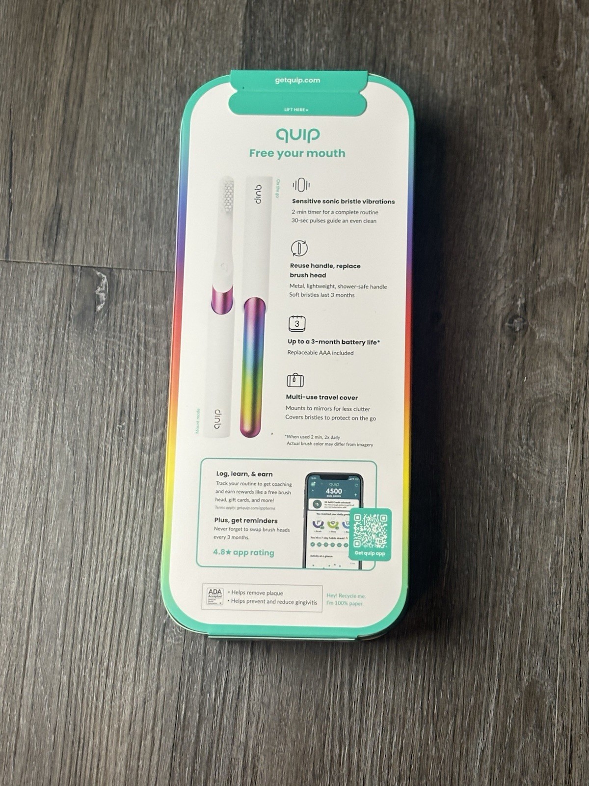 Quip Sonic Toothbrush Rainbow Metal Handle Soft Bristles Special Edition