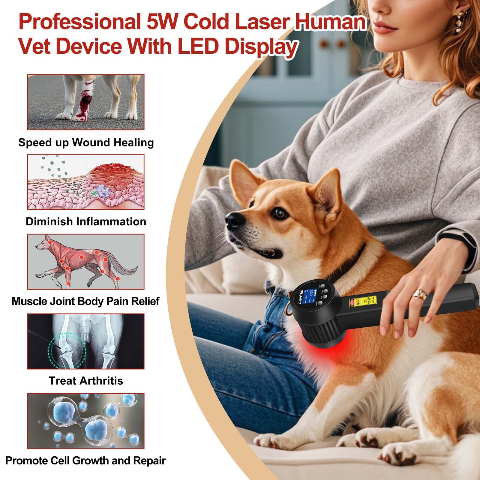 650 808nm 5W NIR Light Laser Therapy for Neuropathy Back Knee Joint Pain Relief