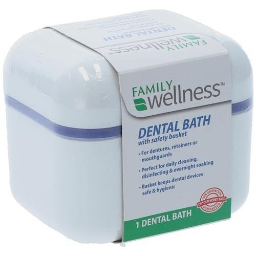 Family Wellness Denture Cup Dental Bath Strainer Basket for Dentures Retainers