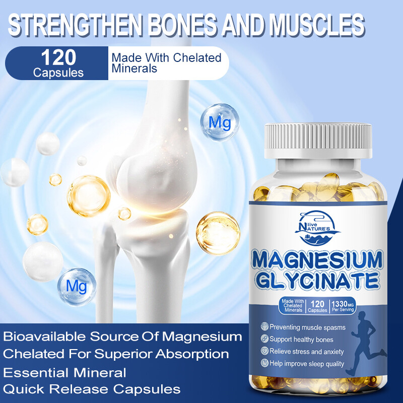 Magnesium Glycinate 120 Capsules 1330mg Stress & Anxiety Relief High Strength