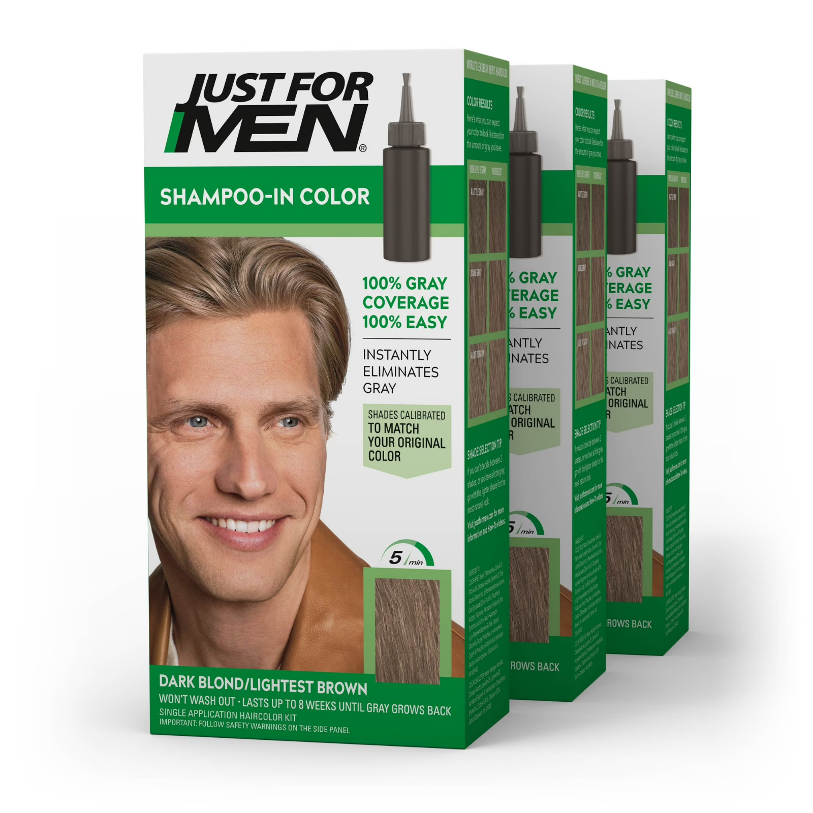 Just For Men Shampoo-in Hair Dye for Men, H-15 Dark Blond/Lightest Brown, 3 Pac
