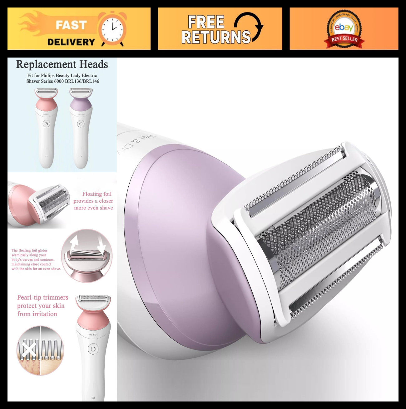 2 Pack Replacement Heads for Philips Satinshave BRL136 BRL146 Lady Shaver Blades