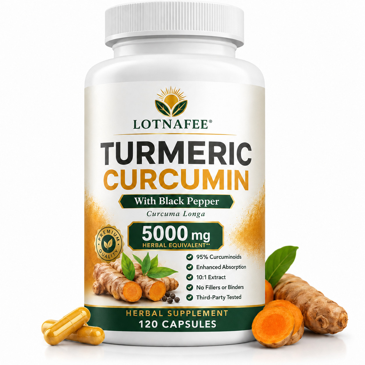 120Capsules Turmeric Curcumin 5000mg Herbal Extract with BioPerine by Lotnafee