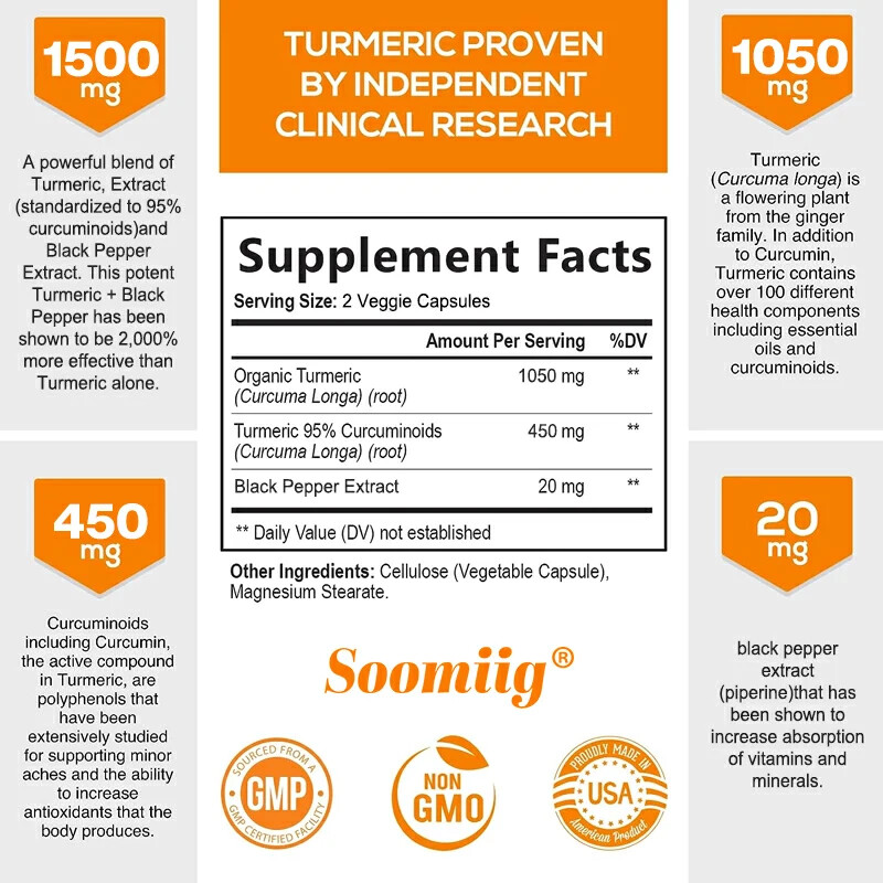 Turmeric Curcumin with Ginger & Black pepper 1500mg Triple Strength 120 Capsules