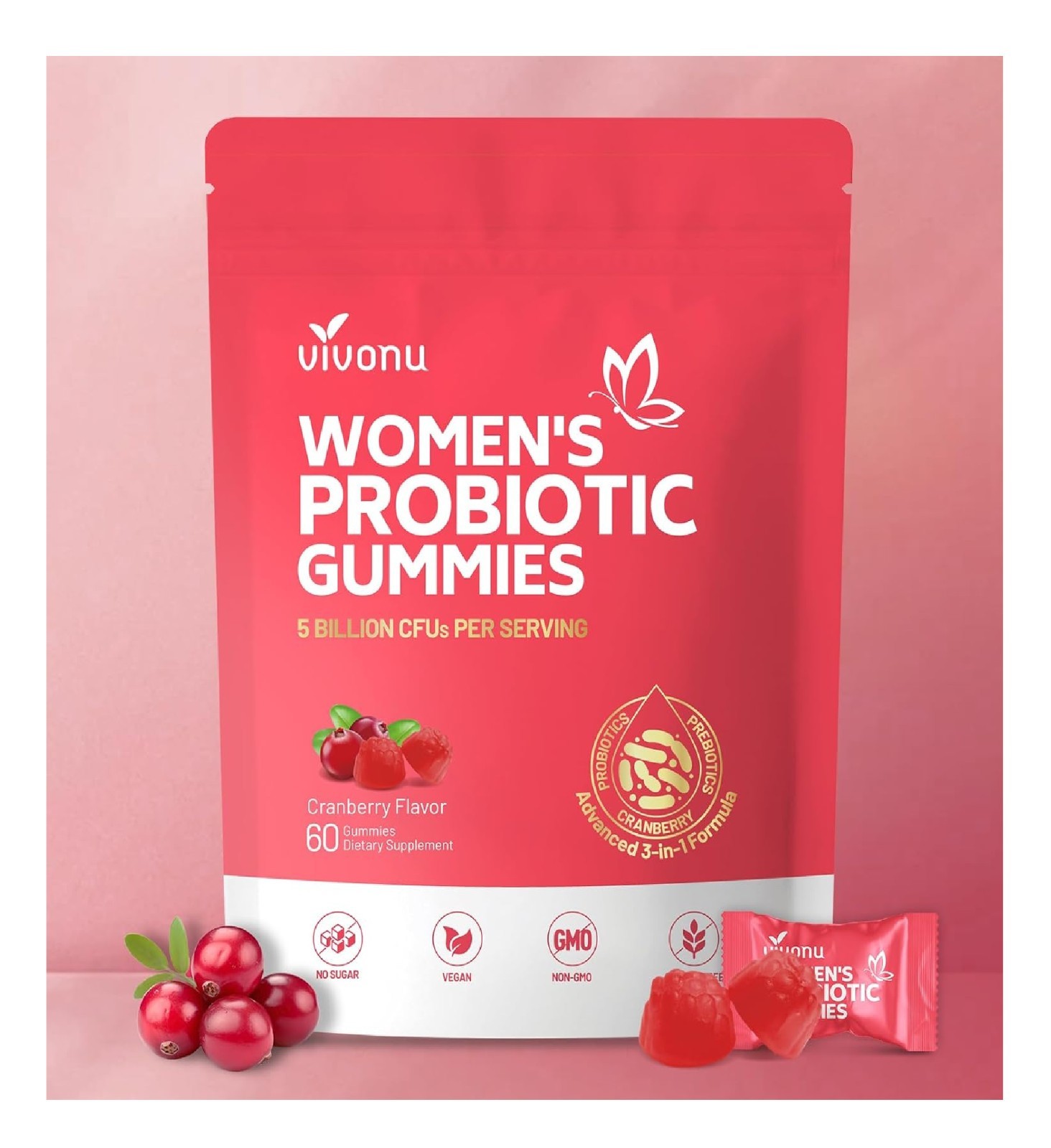 Probiotics Balance Feminine Women, pH Gummies 60pcs/1bag++ Vaginal for