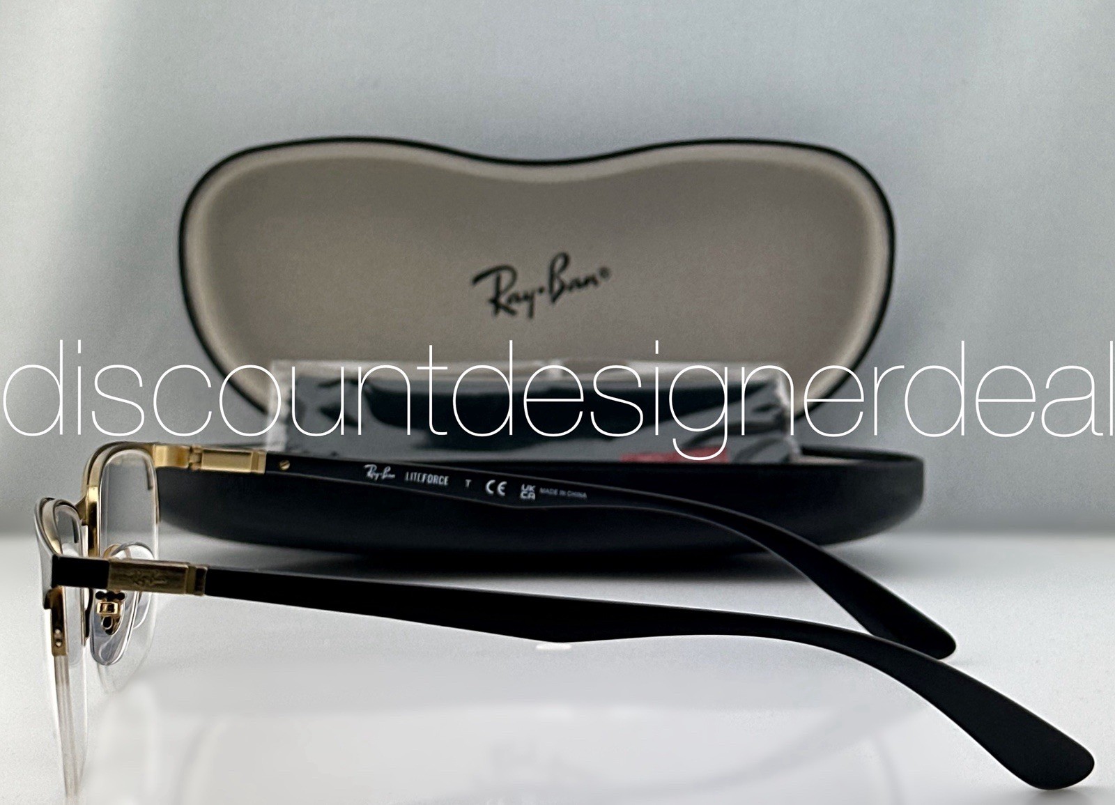 Ray-Ban Square Liteforce Eyeglasses Black Gold Frame Clear Demo Lens RB6513 2890