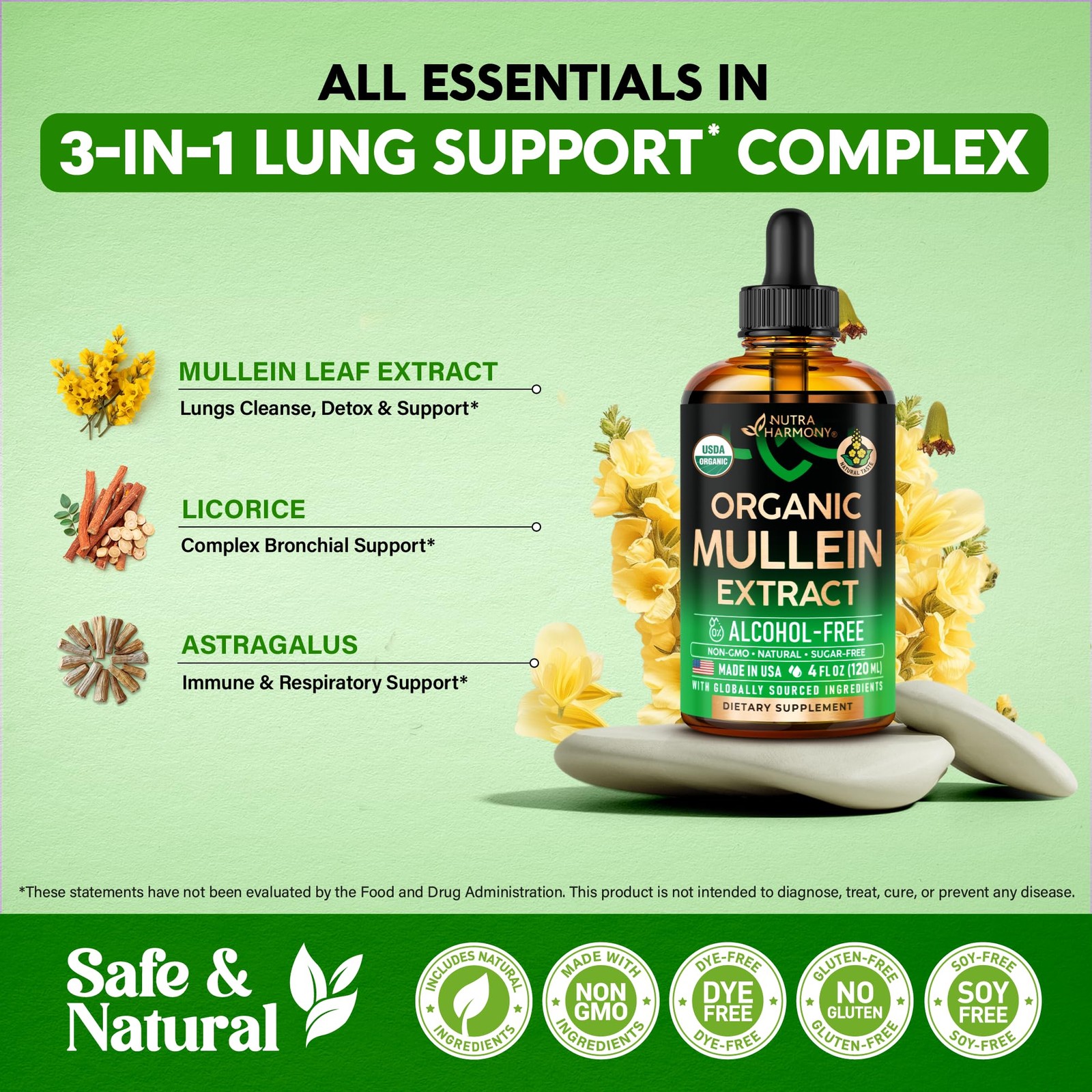 Mullein Drops for Lungs – USDA Organic Liquid – 4 Fl Oz (Pack of 1)