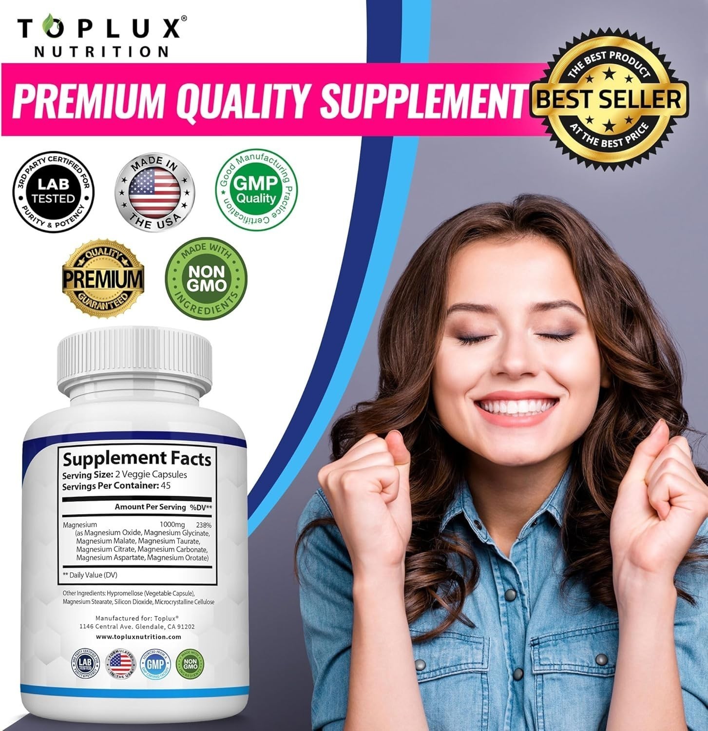 Magnesium Bone, 1000mg includes 8 Forms for Complex Muscle, Energy &Wellness,…